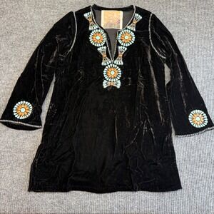 Black Velvet Tunic Top XL Stone Embellished Boho Gothic Luxe Evening Chic Whimsy